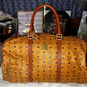 MCM Large Visetos Duffle Bag with Luggage Tag and Piognet